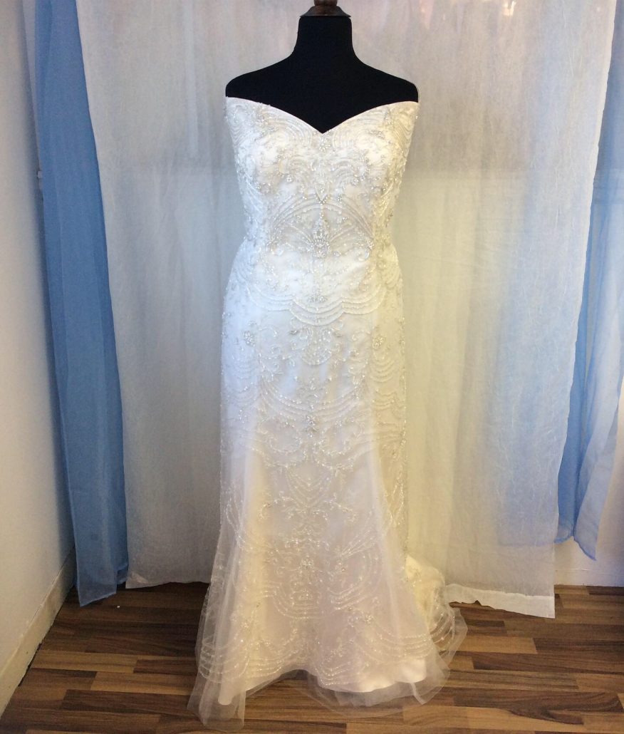 Fully beaded gown with cap sleeves